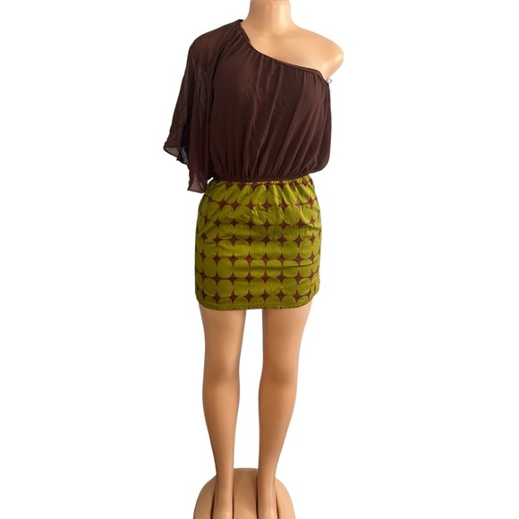 Vintage Judith March One Shoulder Dress Brown Green - Picture 1 of 9